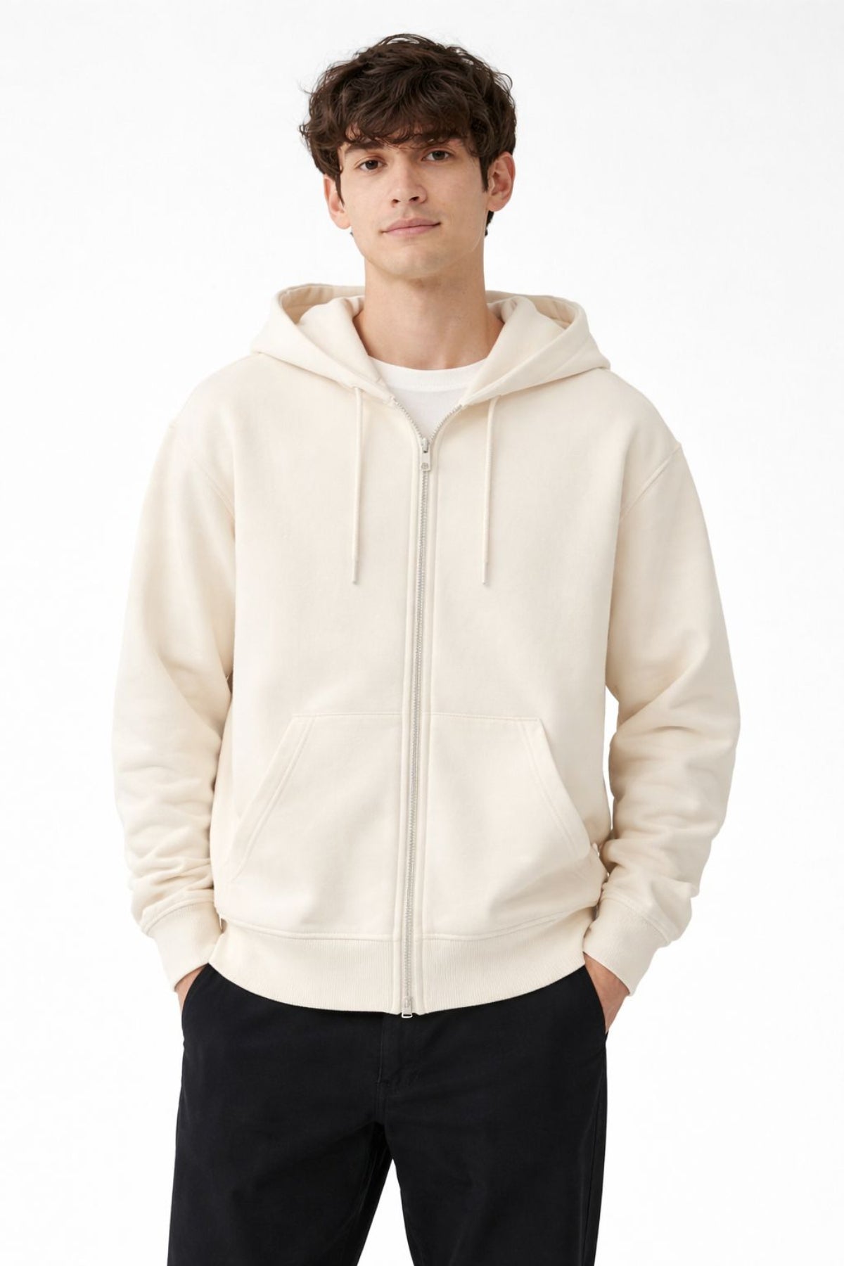 Cream Zipper Hoodie